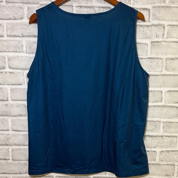 Emery Rose Teal Sleeveless Tee with Palm Design, 2XL - Picture 5 of 5
